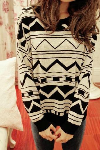 White & Black Aztec Sweater