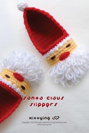 Santa Claus Children Slippers Crochet Pattern For Christmas Winter Holiday - Size 10 11 12 13 1 2 3 4 - Chart &amp;amp;amp; Written Pattern