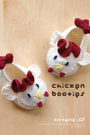 Chicken Rooster Cockerel Cock Baby Booties Crochet Pattern, Pdf - Chart &amp;amp;amp; Written Pattern By Kittying
