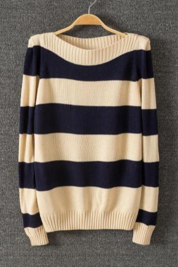 Sweet striped long-sleeved sweater #ER120604