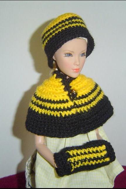 Victorian 3PC Caplet Flapper Beanie Muff Set, Fashion Royalty and other 16inch Dolls 0054