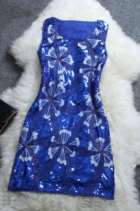 Slim sequined vest embroidered dress #RE120702