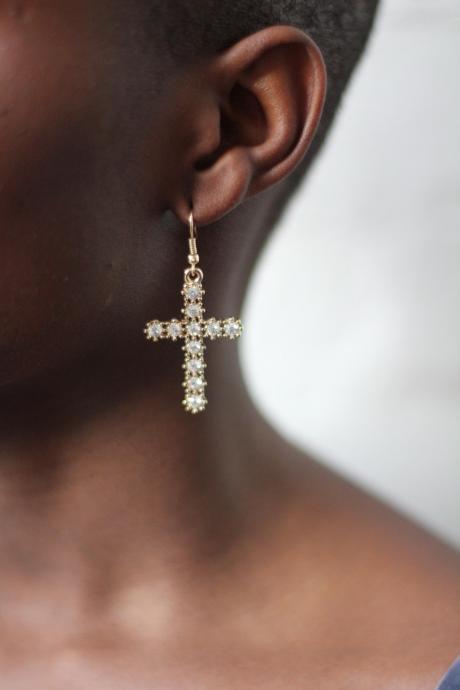 Cross Rhinestone Crystal Drop Earrings Fashion Earrings 