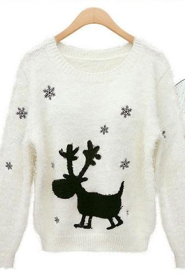 Cute Christmas Sweaters Snow Elk Jumper Sweater Thicken