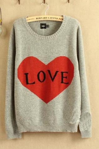 Grey Love Letters Show Thin Backing Pullovers Sweater