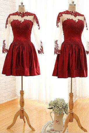 Charming Burgundy Sweetheart Knee Length Prom Dress with Embroidery and Lace, Burgundy Prom Dresses, Prom Dresses 2016
