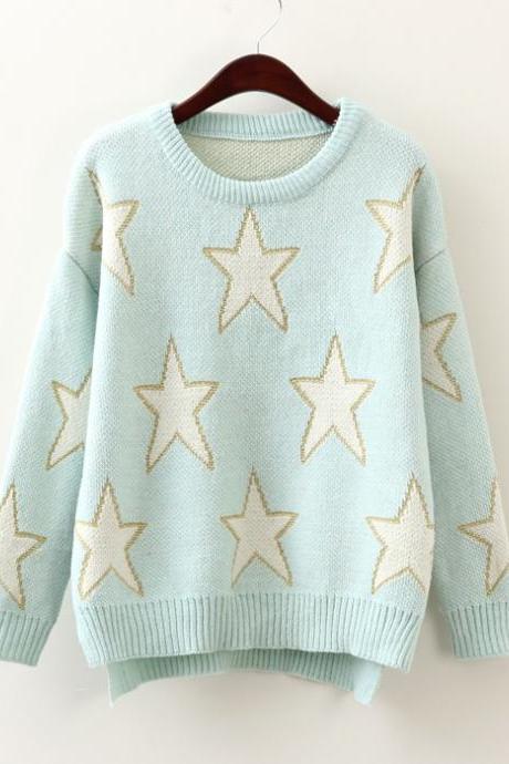 Pentagram Light Blue Pullover Sweater