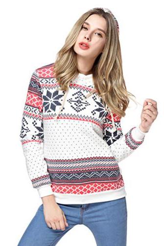 Woman's Snowflake And Stripes Pattern Hoodie Sweatshirt