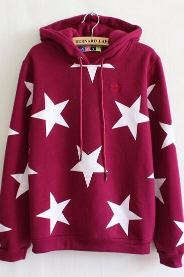 Stars Hooded Long-Sleeved Sweater