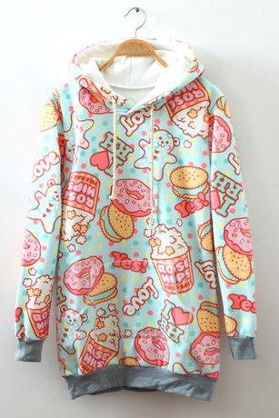 Cream Dessert Cartoon Fleece Hoodie