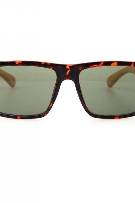 Wayfarer wood frame leopard fashion sunglasses
