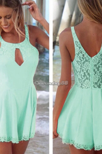 2014 Fashion lace backless playsuits