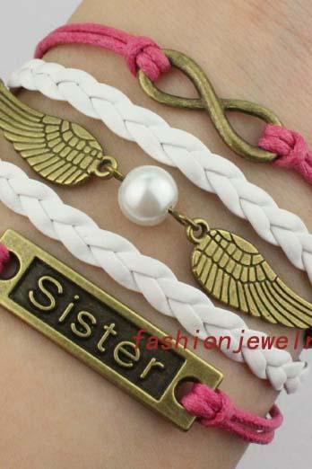 Infinity Bracelet, Sister Bracelet, Golden Snitch, wings with pearl bracelet,Friendship gift,Christmas Gift