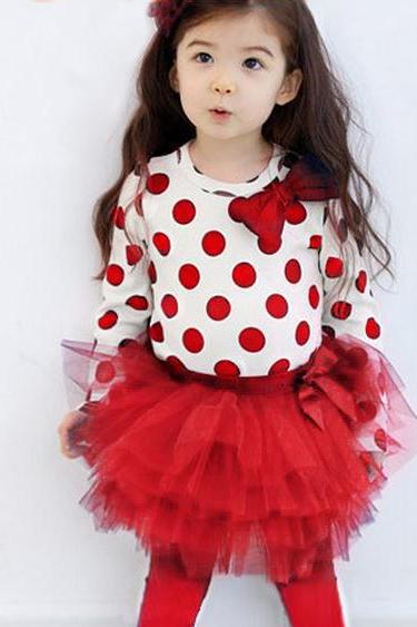 RSSLyn Red Polka Dots Clothing Set for Girls Red Polka Dots Tierred Tutu Dress Girls Toddler Girls