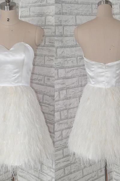 Ivory Prom Dress,short Prom Dress, Arricval Simple Fashion Satin Feather Sleeveless Short Prom Dress,bridesmaid Dress