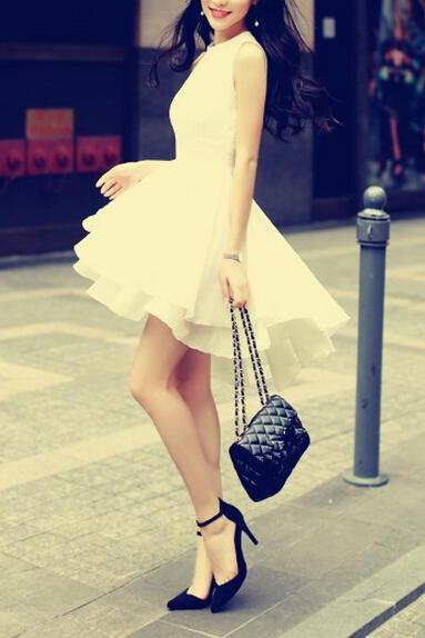 High Quality Asymmetrical Charming Chiffon White Dresses, Sexy Summer Dresses 2014,White High Low Dresses, Women Dresses