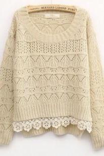 Beige Sweet Vintage Hollow Short Sweater