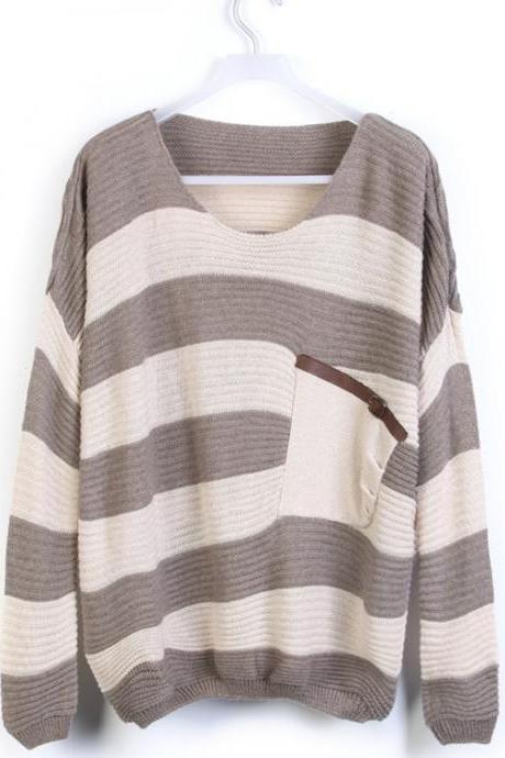 Coffee Striped Bat Long Sleeve Sweater