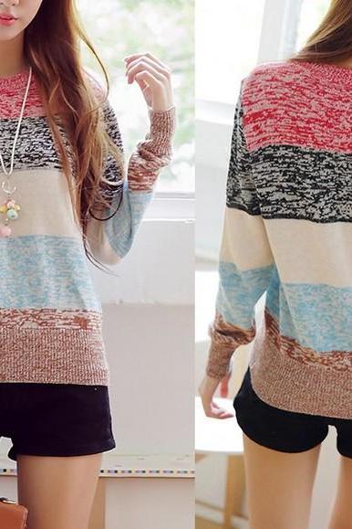 Color Stripe Long Aleeved Sweater