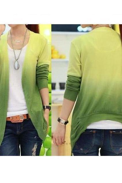 Green Color Gradient Cardigan Sweater
