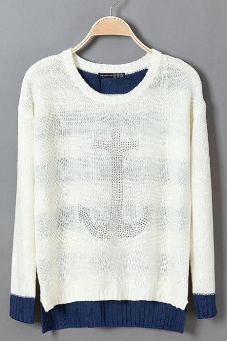 White Stick The Anchor Loose Thin Sweater