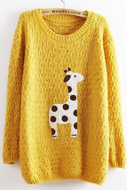 Super Adorable Cartoon Giraffe Loose Pullover Sweater