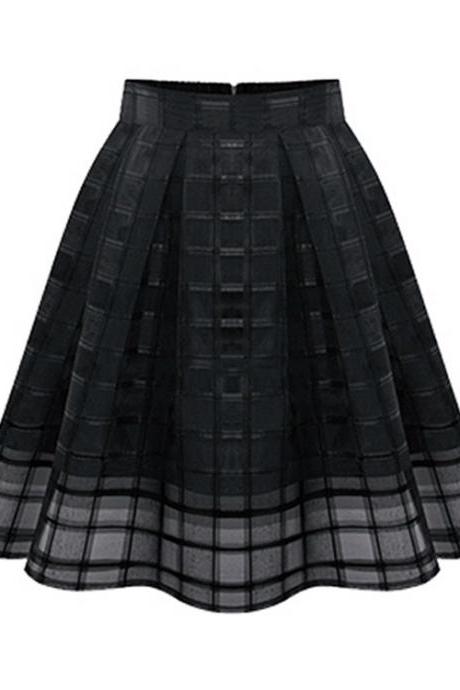 Fashion Elastic High Waist Solid Color Zipper Organze Plus Size Skirt