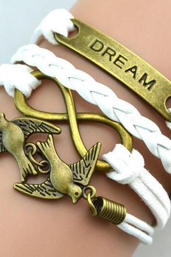 Dream Infinity charm bracelet Dove white braided leather bracelet