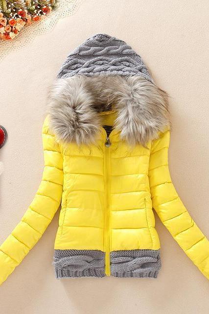 Knitted Splicing Hooded Down Coat