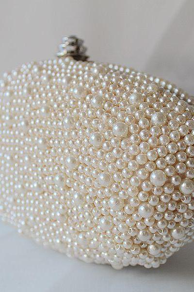 Evening Clutch Wedding Party Prom Bag ,fashion Handbags, Simple Bag Fashion Bag Design Made Of Satin And Pearls Bags White&amp;amp;ivory