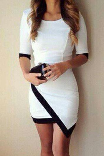 Fashion Design Half Sleeve Round Neck Mini Dress - White