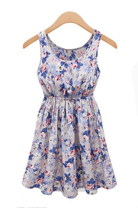 Floral Printed Tie Waist Dress With Pleated
