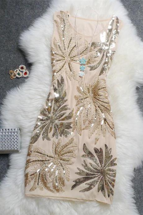 Embroidery Leaves Dress With Sequins Dtail