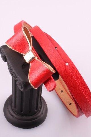 Cute Bow Tie Red Buckle Leather Woman Belt