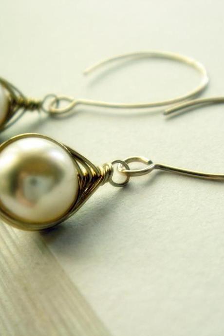 Swarovski Pearl 14k Gold Filled Wedding Bridal Earrings