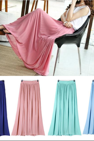 2014 Pleated Chiffon Long Skirt Women