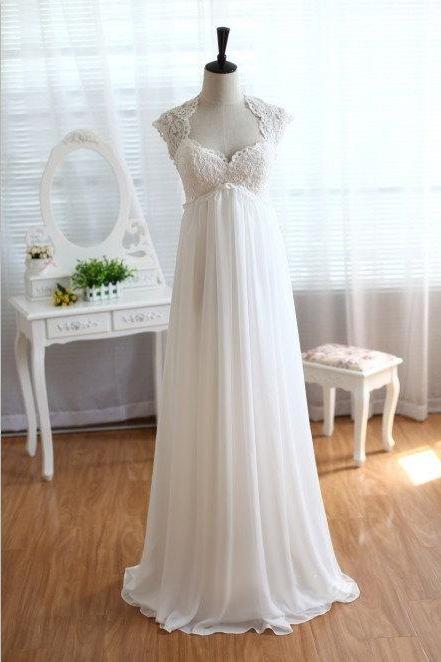 Lovely Sweetheart Backless White Floor Length Chiffon Dress with Lace, White Formal Gown, Prom Dresses 2015, Weddings