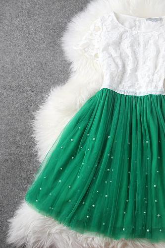 Pretty Green And White Organza Dress/Summer Dress/Dresses/Dress 2014 Lace Dress
