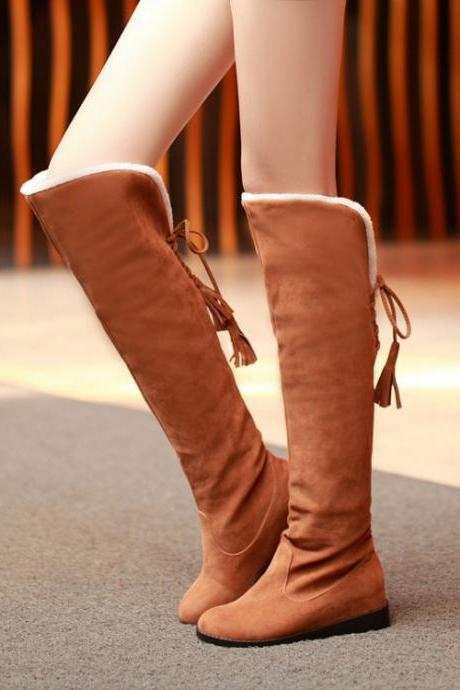 Beautiful Brown Lace up Back Knee High Boots