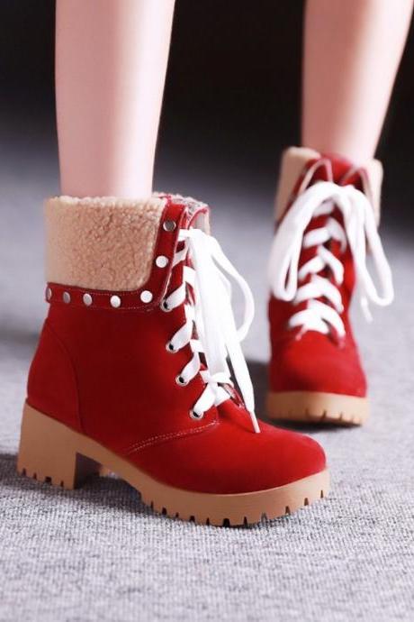 Red Lace up Studded Boots