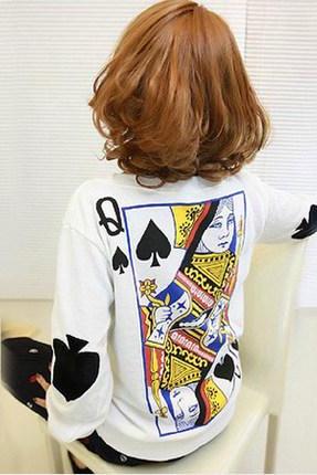 Q Spades Poker Big Yards Loose Long-sleeved Sweater