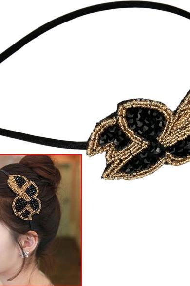 New Flower Black/ Gold Bead Spangle Head Band Hair Wear 2 Colors