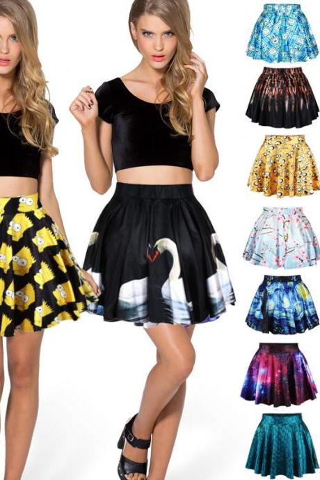 New Retro High Waist Pleated Skirts Short Mini Skirt Skater Flared Dress