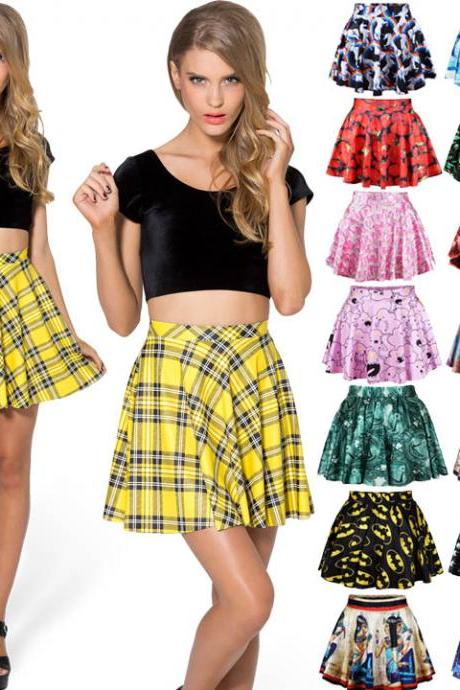 Stretch Waist Flared Pleated Mini Skirt