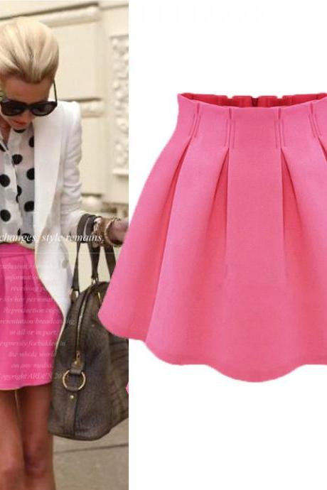Fashion Women Ladies Flared Pleated Stretch High Waist Short Mini Skirt Dress