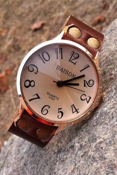 Brown Leather Strap Casual Watch-Womens leather watch Mens Wristwatches
