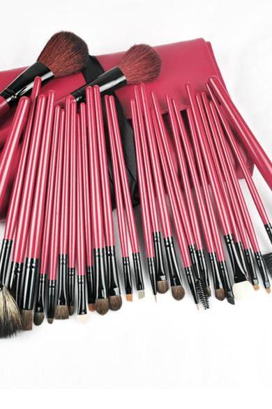 30PCS Pro Red&Black Deluxe Mineral Make Up Brush&Bag Set