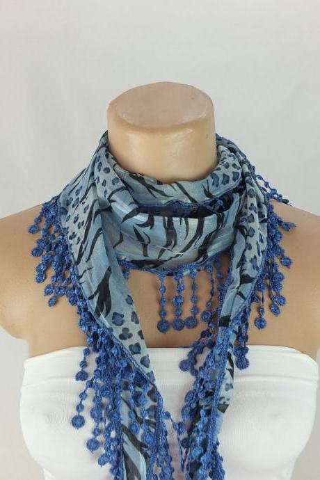 Bluer chiffon scarf, fashion scarf, cowl with polyester trim,summer scarf, neck scarf, foulard,scarflette,bandana