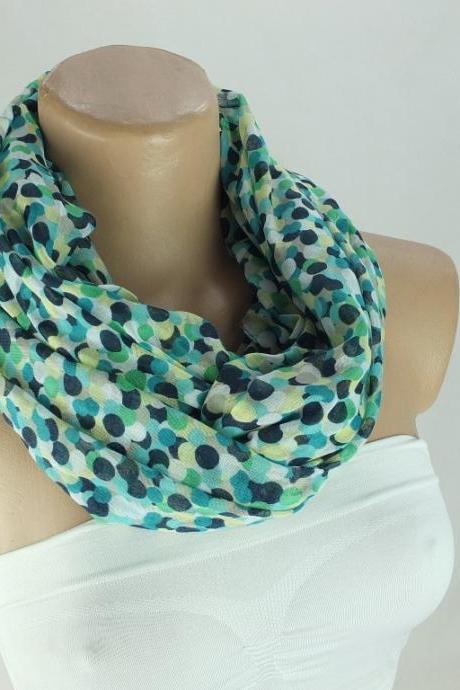 Single layer green dots infinity scarf, loop scarf, woman scarf, Fabric scarf, circle scarf,ring scarf,fashion scarf, gift for her