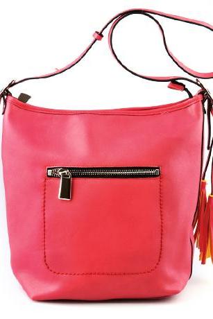 Fuchsia Pink Leather Handbag. Pink Satchel. Pink Hobo. Pink Tote. Pink Handbag.
